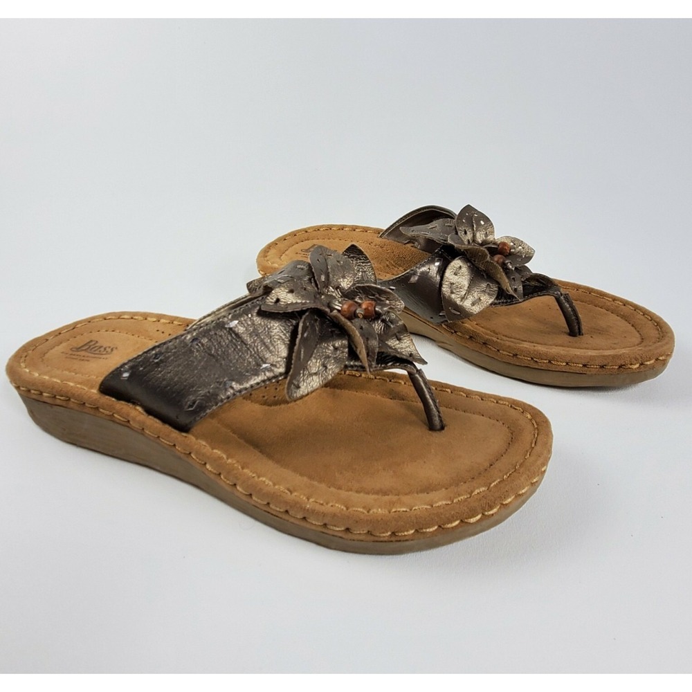 Bass Alana Sandal Womens Leather Thong‎ Boho Metallic Floral Cut Outs Wedge